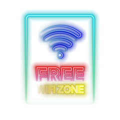 Neon free wifi sign. neon line Wi-Fi wireless internet network symbol.Free Wifi neon sign.. Wifi symbol. Wireless network icon. Wi-Fi zone.