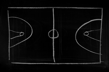 Basketball court blank, strategy plan on blackboard