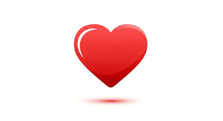 A glossy red heart, symbolizing love and affection, hovers gently against a pristine white backdrop, radiating warmth and tenderness, isolated on white background