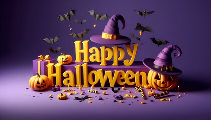 Exclusive 3D typography of "Happy Halloween" celebrating the festive culture. This premium graphic resource is ideal for high-end seasonal branding and unique holiday promotions.
