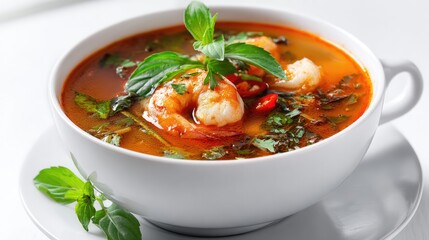 Delicious, healthy, hot vegetable soup with tasty meatballs in a bowl for a savory meal