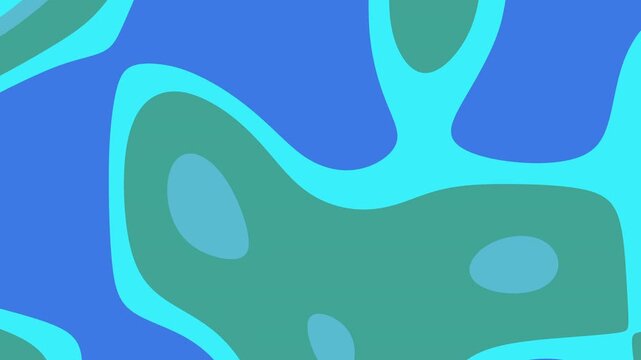 A seamless 4K motion object with layered teal and azure paper-cut shapes that gently morph and drift. Soft, organic contours suggest islands and inlets, delivering a calm, modern look. Use it as a cle