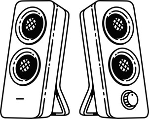 Vector of cabinet speakers. stereo speaker cabinet icon with four circular drivers for high-performance sound systems. Two modern black speakers offering powerful audio. 
