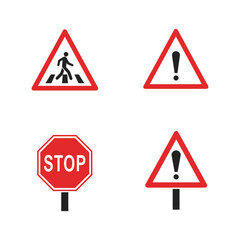 Road signs depicting pedestrian crossing general warning and stop indications