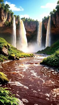 A landscape where the rivers are root beer and the waterfalls are cream soda.