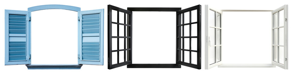 PNG Diverse open window frames, element set on transparent background