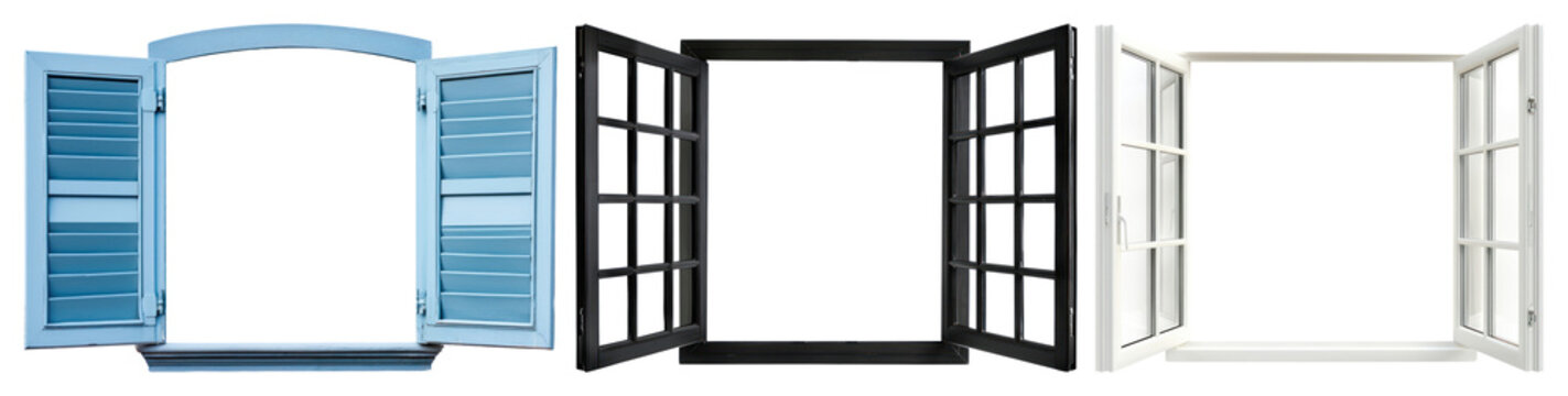 PNG Diverse open window frames, element set on transparent background