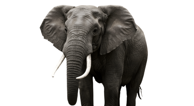 Majestic elephant isolated on white background, full body wildlife portrait showcasing the beauty, power, and grace of this giant animal. Perfect for nature, zoo, and wildlife conservation concepts.