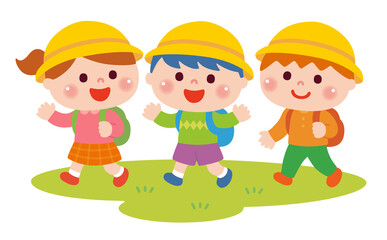 遠足で歩く子どもたち　秋バージョン