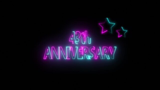 Happy 43th Anniversary Celebration on Black Background, important date, Alpha Channel. Great for greetings, celebrations, events, and gifts.