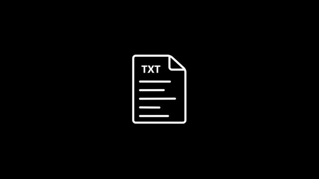 White outline icon of aTXT file on a black background document text