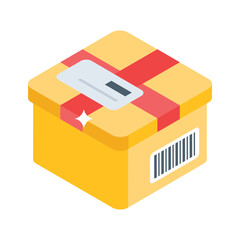 A vibrant isometric illustration of a cardboard box, premium vector