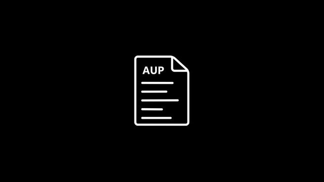 AUP document icon with lines of text on black background Keywords: AUP, document, file, paper, text, policy, agreement, terms, icon, symbol, graphic, illustration, digital, technology