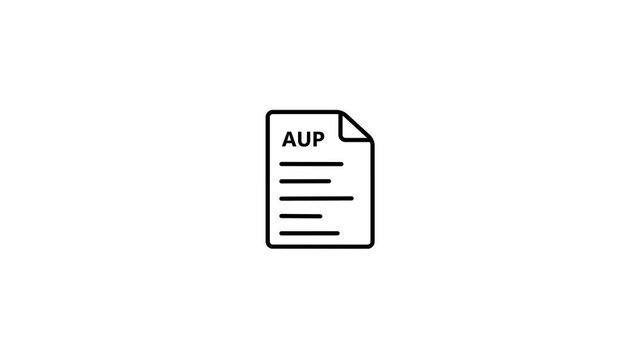 AUP document icon with lines of text on white background Keywords: AUP, document, file, paper, text, policy, agreement, terms, icon, symbol, graphic, illustration, digital, technology