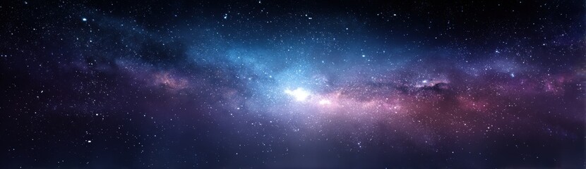 Obraz premium Majestic blue and purple galaxy with bright star core, vast cosmic space background, astronomy, cosmology, and space exploration concept.