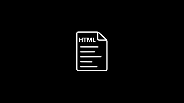 White Outline Icon of an HTML Document with Lines of Text on a Black Background HTML file