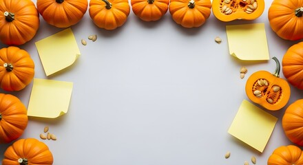 Elegant Halloween flat lay with a metallic pumpkin, bronze leaves, and spiderwebs on a dark background, featuring a glowing 'Spooky Season!' note, perfect for festive autumn designs
