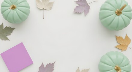 Elegant Halloween flat lay with a metallic pumpkin, bronze leaves, and spiderwebs on a dark background, featuring a glowing 'Spooky Season!' note, perfect for festive autumn designs