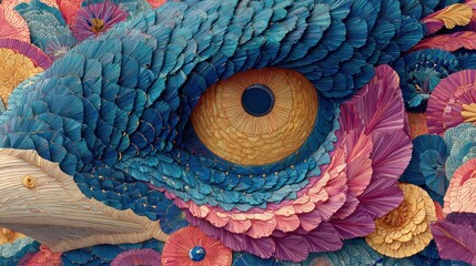 Fantastic image showcases an abstract bird's eye, created with intricate layers