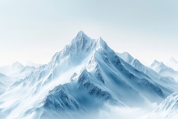 Obraz premium Majestic snow-covered mountains rise above a misty landscape during a serene winter morning