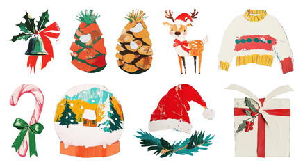 Fototapeta premium PNG Festive holiday clipart collection, element set on transparent background