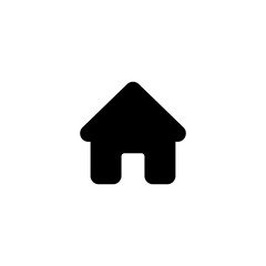 Simple black house icon on a white background, representing home and shelter