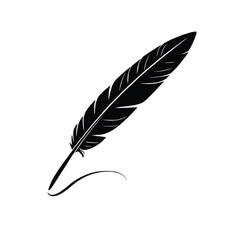 Black quill pen with ink swirl writing white