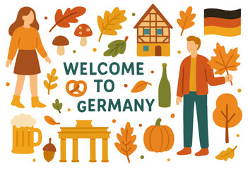Flat Design Autumn Welcome to Germany Culture Icon Set