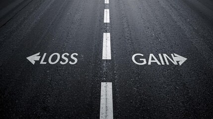 Business Decision Concept: Choosing Between Loss and Gain on a Roadway