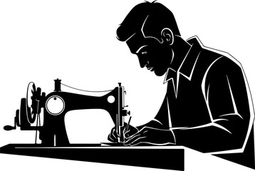 Abstract Silhouette of a Man Sewing at a Machine