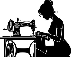 Abstract Silhouette of a Woman Sewing at a Machine