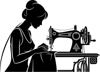 Abstract Silhouette of a Woman Sewing at a Machine