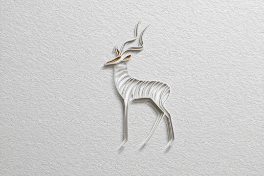 Minimal white paper-cut deer wall sculpture casting soft shadow on textured plaster background