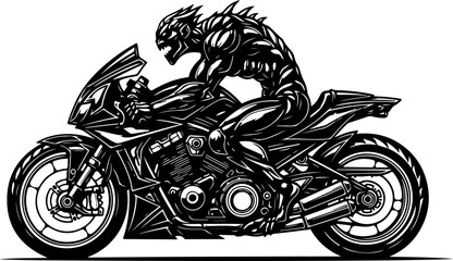 Abstract Black Silhouette of a Monster Riding a Motorcycle