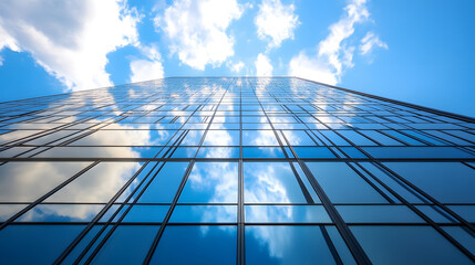 A low-angle view of a modern office building.