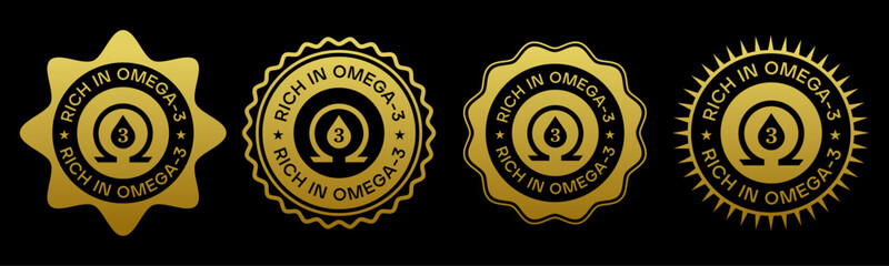 Rich in Omega 3 Gold Seal Premium Quality Badge Design