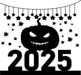 Happy Halloween 2025  Scary Pumpkin and Star Garland Design