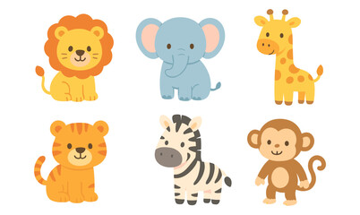 Obraz premium Cute cartoon safari animals collection for kids' designs