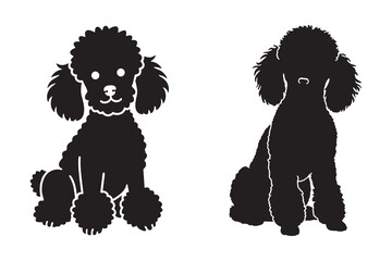 Silhouette Poodle Dogs Sitting, Black and White