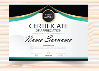 Certificate of appreciation award document with elegant design and decorative elements