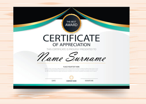 Certificate of appreciation award document with elegant design and decorative elements