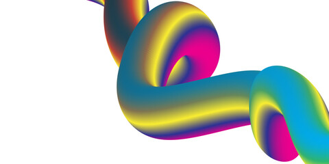 A vibrant, abstract colorful background displays a 3d plastic toy symbol with a swirling blue knot design and wave shape illustration