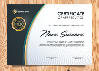 Formal certificate of appreciation with gold seal and elegant typography on wood background
