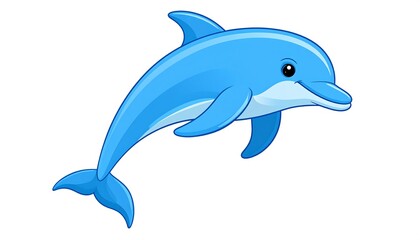 Obraz premium Cartoon-style, swimming blue dolphin, isolated on a white background