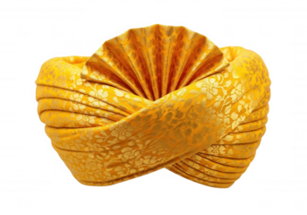 Ornate yellow fabric headwear isolated on a transparent background