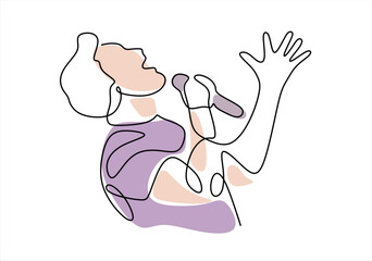 Singer Performing with Passion Line Art Illustration. line icon-continuous line drawing. Editable stroke. 
