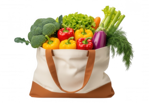 Fresh Produce In Canvas Bag isolated on a transparent background