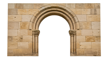 Medieval stone archway isolated on transparent background, ancient architecture element for historical designs and architectural projects