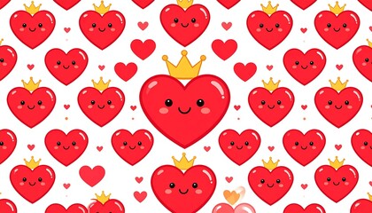 Cute red hearts pattern with crowns, perfect for valentine's day and love themes