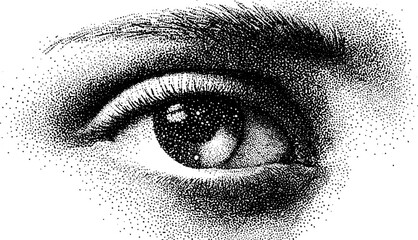 Obraz premium Intricate dotwork stippling illustration of a human eye mid-close-up for design projects